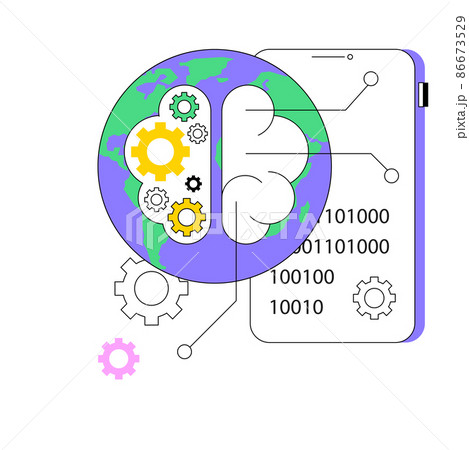 Technological singularity abstract concept vector illustration. Singularity, technological growth, post-human era, artificial intelligence evolution, uncontrollable progress abstract metaphor. 86673529