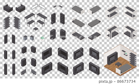 黒い家具のイラスト素材セット_アイソメトリック 黒い家具のイラスト素材セット_アイソメトリック 86673734