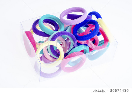 Colored accessories, hair ties, isolated on white. 86674456