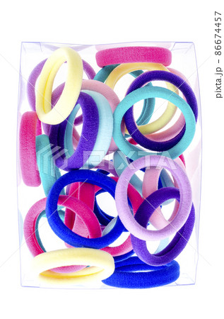 Colored accessories, hair ties, isolated on white. Colored accessories, hair ties, isolated on white. 86674457