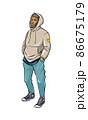 Figures of young people in casual clothes. They go to the viewer. Full-length. Watercolor illustration 86675179