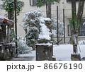 雪化粧をした狛犬 狛犬の背中に降り積もる雪 神社の雪景色 86676190