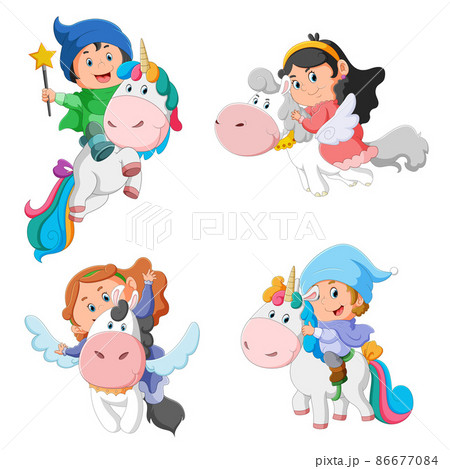 The collection of the fairy flying with the cute unicorn  86677084