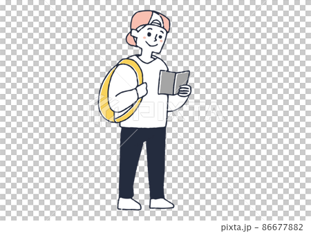 A man reading a book while walking, a comical handwritten person, a vector, and simple coloring of line drawings. 86677882