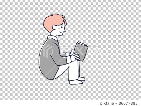 A man reading a book, a comical handwritten person, a vector, and simple coloring of line drawings. 86677883