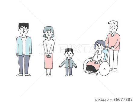 家族のアイコン（バラ）　コミカルな手書きの人物　ベクター、線画にシンプルな色つけ　 86677885