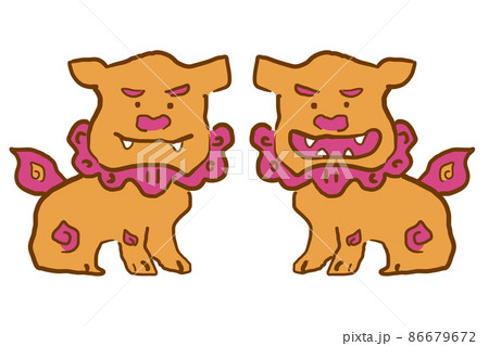 シーサー　沖縄　手描き　イラスト素材 86679672