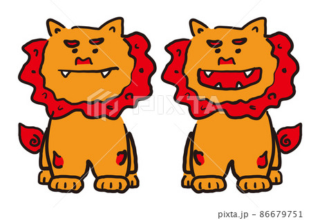 シーサー　沖縄　手描き　イラスト素材 86679751