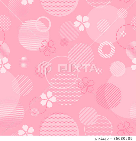 桜とドット・ストライプ柄の円のパターン背景 86680589