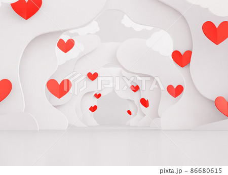 Red hearts and grey tunnel paper cut design for love, wedding and valentine day background 86680615