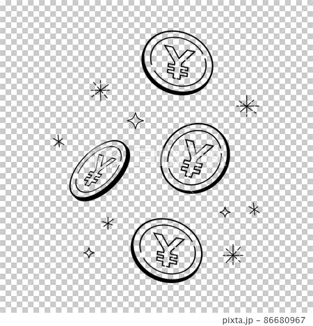 Vector illustration of glittering coins, yen mark Vector illustration of glittering coins, yen mark 86680967