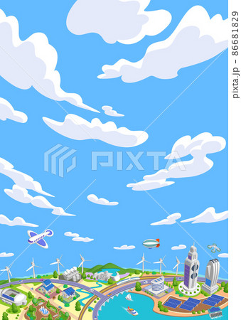 雄大な空と雲　SDGsの未来都市イラスト　バリエーションあり 86681829