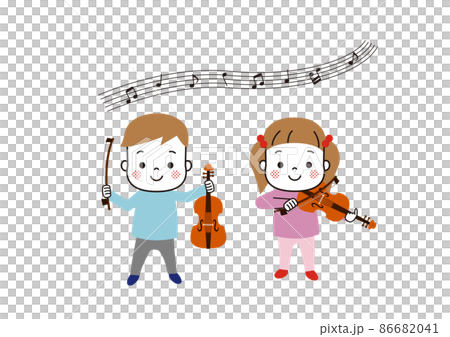 バイオリンを演奏している男の子と女の子　五線譜 86682041