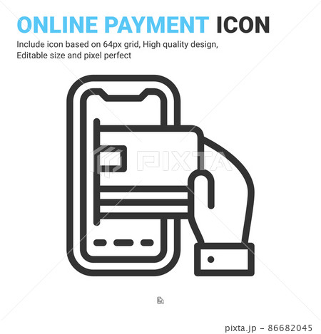 Online payment icon vector with outline style isolated on white background. Vector illustration mobile banking sign symbol icon concept for digital business, finance, industry, apps, web and project Online payment icon vector with outline style isolated on white background. Vector illustration mobile banking sign symbol icon concept for digital business, finance, industry, apps, web and project 86682045