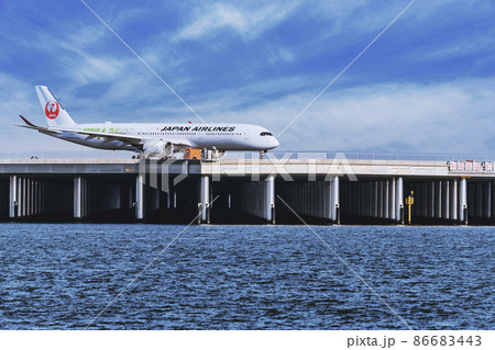 【浮島町公園からⅮ滑走路をタキシング中のJAL機　空合成】 86683443