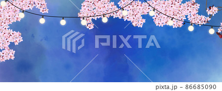 夜空に映える桜の花、ライトのバナー 夜桜 花見 夜空に映える桜の花、ライトのバナー 夜桜 花見 86685090