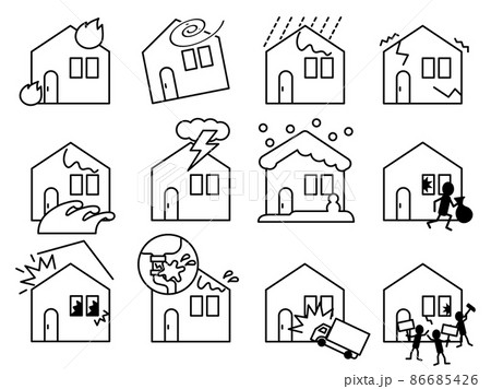 火災保険の補償内容　住宅イラストセット 86685426