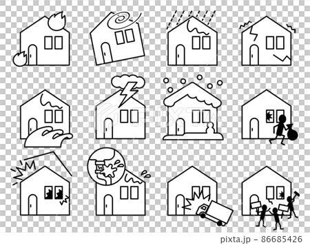火災保険の補償内容　住宅イラストセット 86685426