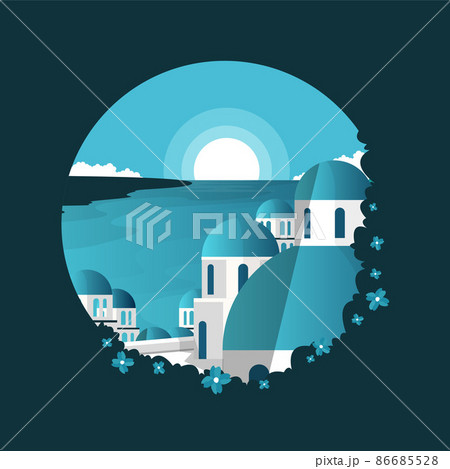 Santorini Greece Aegean Sea View Vacation Travel Tour Circle Emblem 86685528