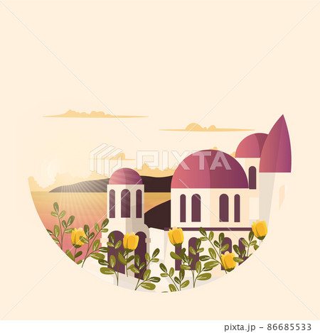 Santorini Greece Aegean Sea View Vacation Travel Tour Circle Emblem 86685533