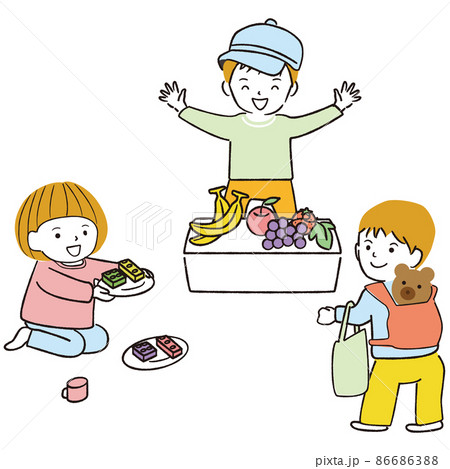 線画カラーイラスト　お店屋さんごっこ　園児 86686388