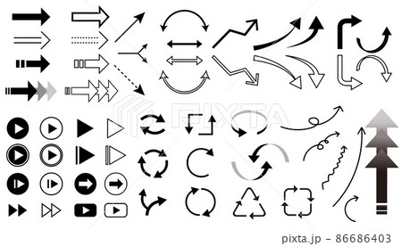 モノクロの矢印のアイコンセット ベクター素材 イラスト素材のイラスト素材
