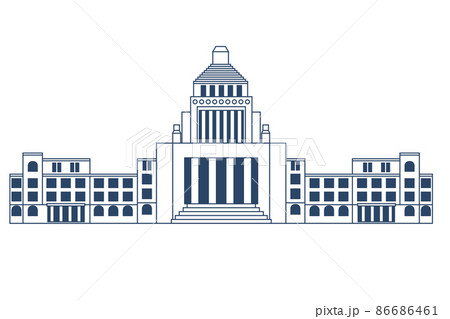 日本の国会議事堂の正面イラスト 一色 単色 建物 日本政府 立法 建物のイラスト素材