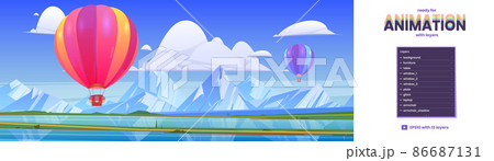 Parallax background with flying hot air balloons 86687131