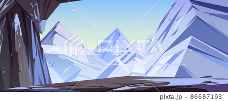Ice cave in mountains cartoon background, cavern 86687193