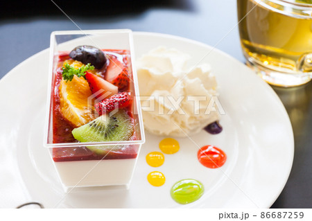 strawberry cream and a cup of tea and coffee  86687259