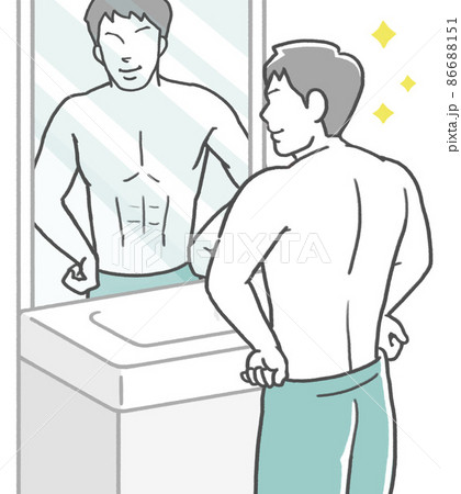 鏡の前でポーズをとり、自分の筋肉にうっとりする男性 鏡の前でポーズをとり、自分の筋肉にうっとりする男性 86688151