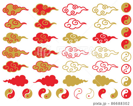 中華風の雲柄と陰陽の模様 中華風の雲柄と陰陽の模様 86688302