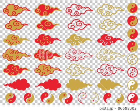 中華風の雲柄と陰陽の模様のイラスト素材 中華風の雲柄と陰陽の模様のイラスト素材