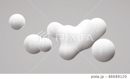 抽象的な白い背景。メタボール、リキッドボール、シャボン玉	 86689120