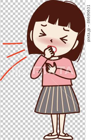 A young woman coughing. 86690631