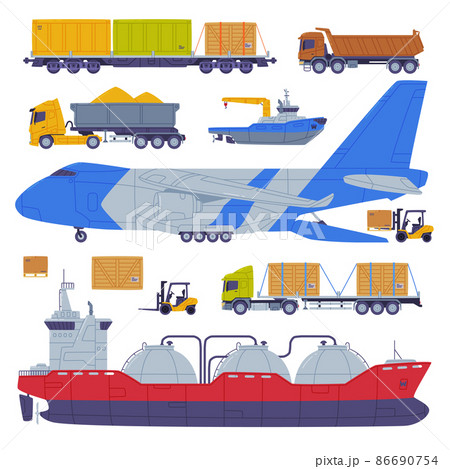 Cargo Transport and Freight Delivery Logistics Service Vector Set 86690754
