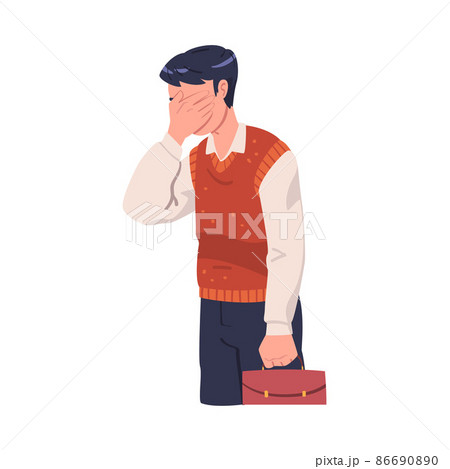 Young Busy Man Office Worker in Stress Feeling Tired and Exhausted Vector Illustration 86690890