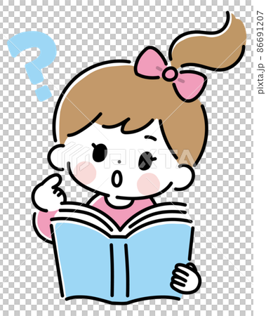 疑問　読書する子供　女の子のベクターイラスト 86691207