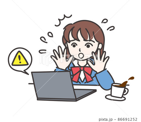 パソコンが突然クラッシュしてビックリしている女の子A【カラー/ノートパソコン】 パソコンが突然クラッシュしてビックリしている女の子A【カラー/ノートパソコン】 86691252