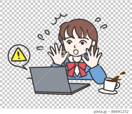 パソコンが突然クラッシュしてビックリしている女の子A【カラー/ノートパソコン】 パソコンが突然クラッシュしてビックリしている女の子A【カラー/ノートパソコン】 86691252