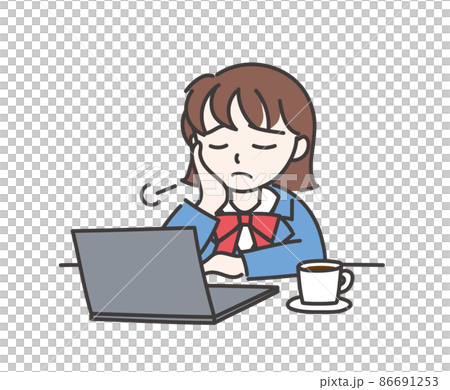 Girl sighing in front of a computer A [Color / Laptop] 86691253