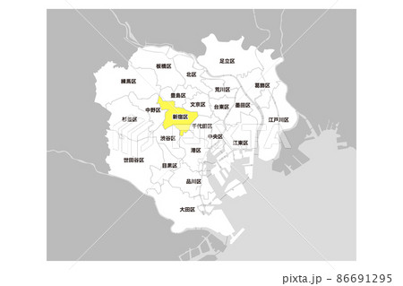 東京23区の地図のベクターイラスト素材白黒のイラスト素材