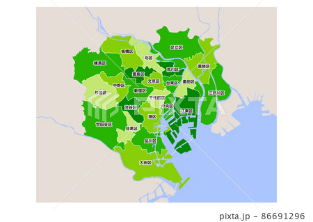 東京23区の地図のベクターイラスト素材カラーのイラスト素材