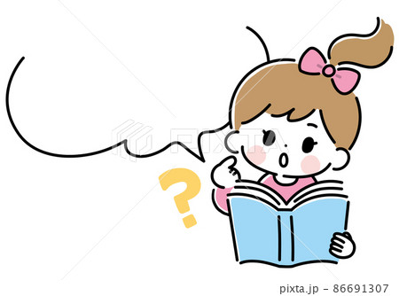 疑問　読書する子供　女の子のベクターイラスト　ふきだし 86691307