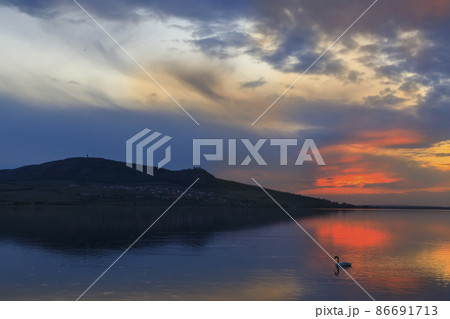 Sunset over Nove Mlyny lake in Palava region, Southern Moravia, Czech Republic Sunset over Nove Mlyny lake in Palava region, Southern Moravia, Czech Republic 86691713