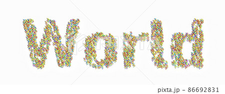 「world」の文字の形に並んだ人々の3Dイラスト素材 86692831