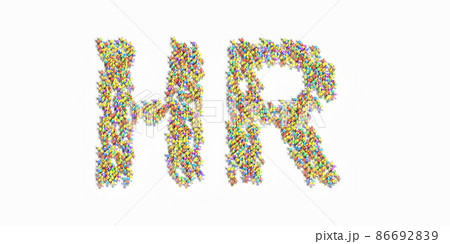 「HR」の文字の形に並んだ人々の3Dイラスト素材 「HR」の文字の形に並んだ人々の3Dイラスト素材 86692839