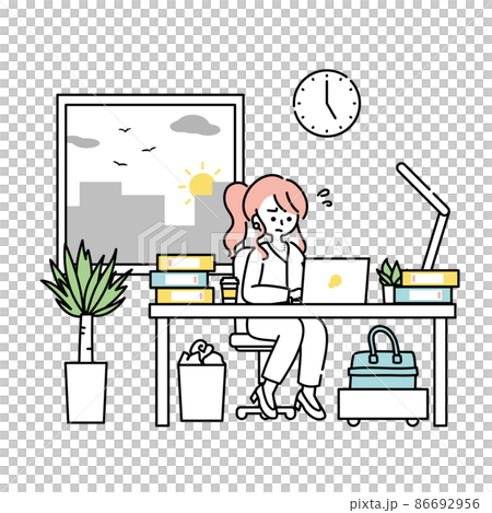 One day (evening) of a woman working at a computer in the office One day (evening) of a woman working at a computer in the office 86692956