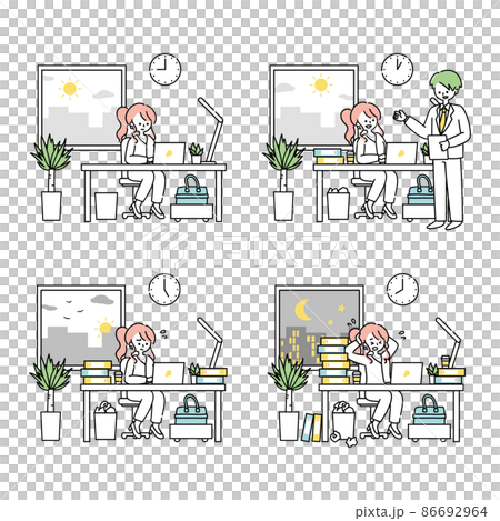A day (set) of a woman working at a computer in the office A day (set) of a woman working at a computer in the office 86692964