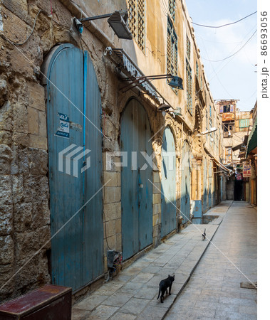 Historic Mamluk era Khan al-Khalili bazaar and souq, closed during Covid-19 lockdown, Cairo, Egypt Historic Mamluk era Khan al-Khalili bazaar and souq, closed during Covid-19 lockdown, Cairo, Egypt 86693056